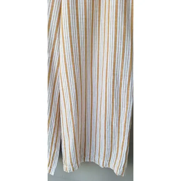 a.n.a. High Elastic Waist Wide Leg Cropped Linen Cotton Casual Striped Pants  L - Picture 5 of 11